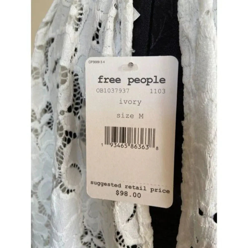 Free People Cream Lace Long Sleeve Shirt (NWT) SIZE MEDIUM